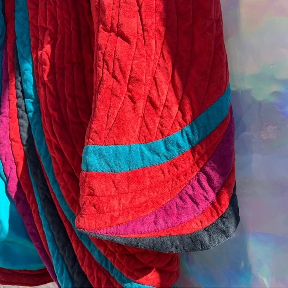 80s Bob Mackie Red Quilt Suede Jacket - Picture 6 of 14
